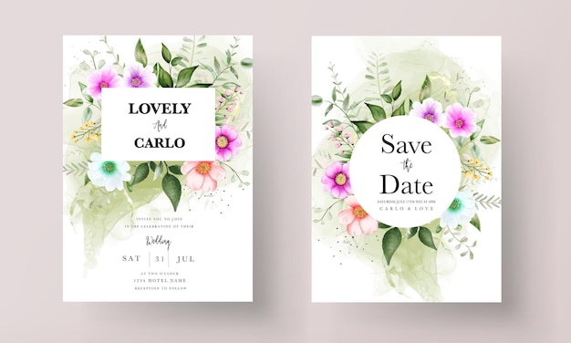 Vector beautiful flower and leaves watercolor wedding invitation card