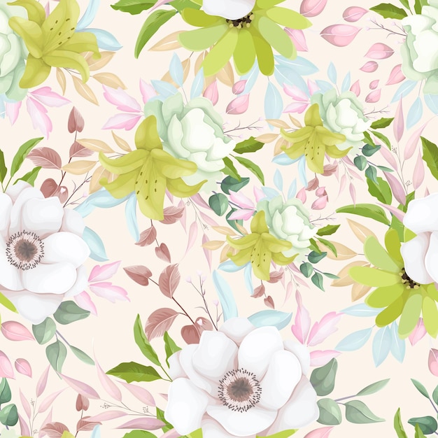 beautiful flower and leaves wreath seamless pattern