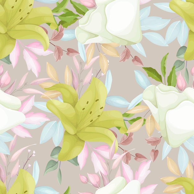 Beautiful flower and leaves wreath seamless pattern