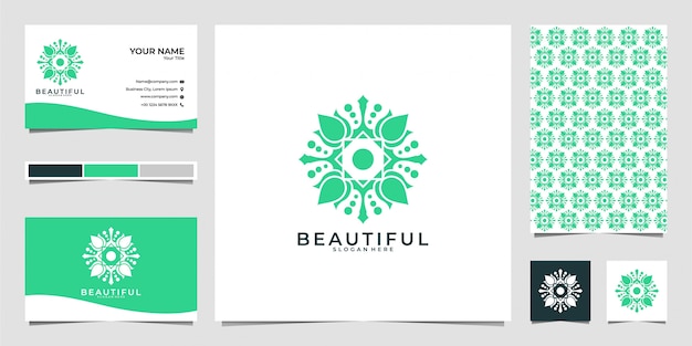아름다운 꽃 로고 디자인, 패턴 및 명함