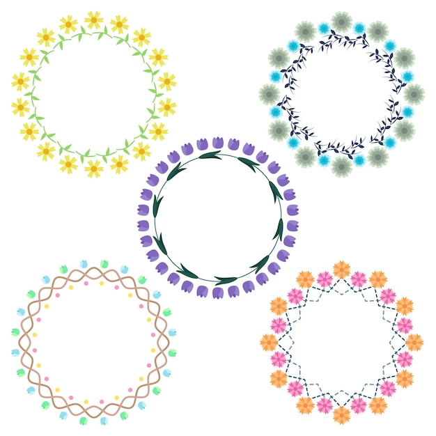 Beautiful flower pattern circular frame design border element with flower creation