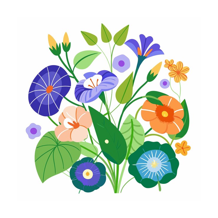美しい花の植物 庭のフラットスタイルのベクトルイラスト