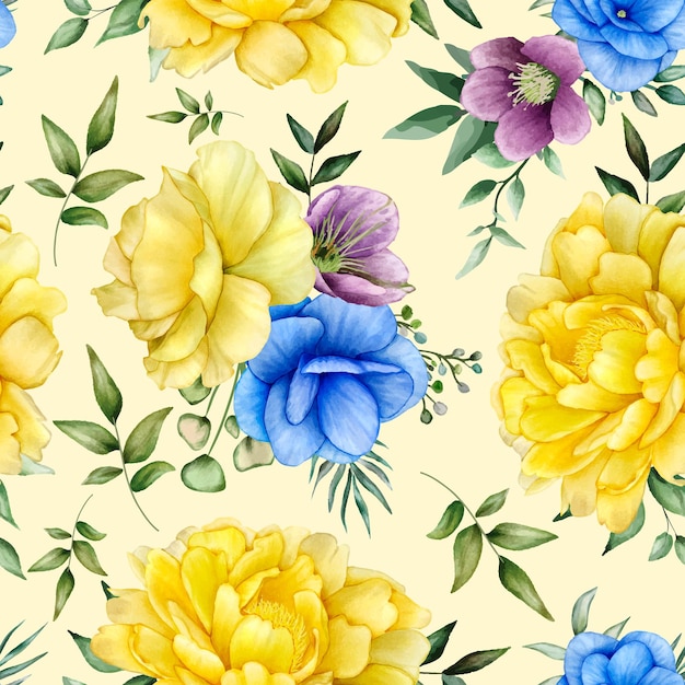 美しい花の水彩画のシームレスなパターン