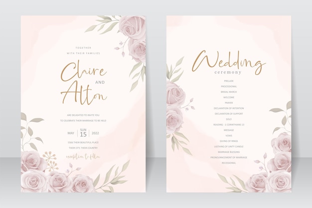 Beautiful flower wedding invitation card template