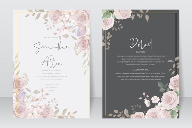 美しい花の結婚式の招待カードのテンプレート