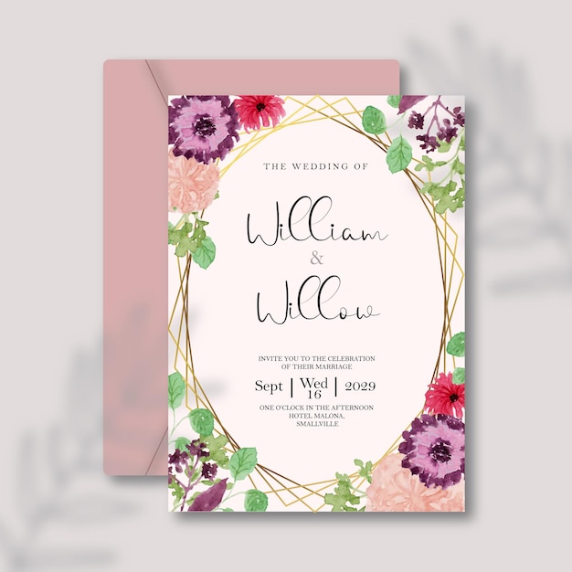 美しい花の結婚式の招待状のテンプレート デザイン