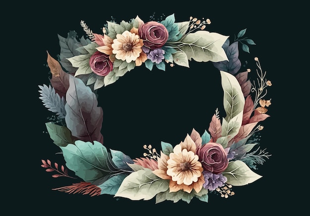 Beautiful flower wreath Watercolor colored beautiful flowers in the shape of a wreath Vector illustration