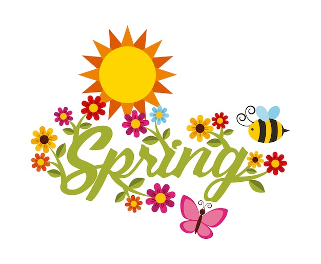 Vector beautiful flowers bee and sun icon 