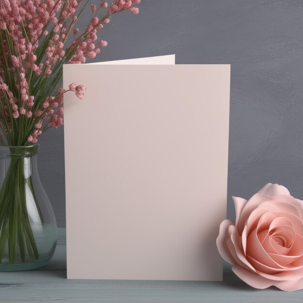 beautiful flowers and blank card on color background beautiful flowers and blank card on color