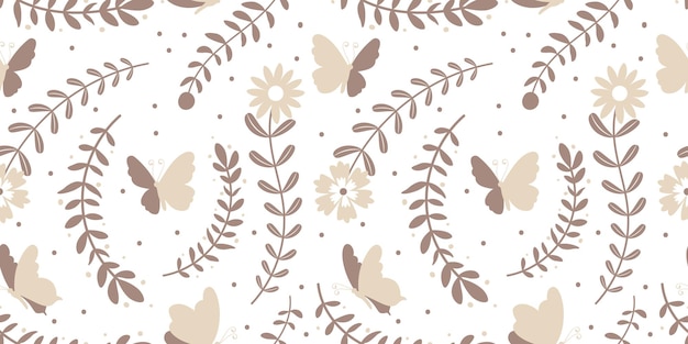 Beautiful Flowers and Butterfly Seamless Pattern