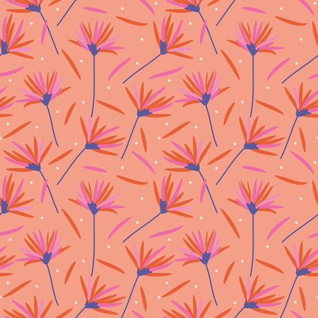 Beautiful flowers in coral colors seamless pattern.