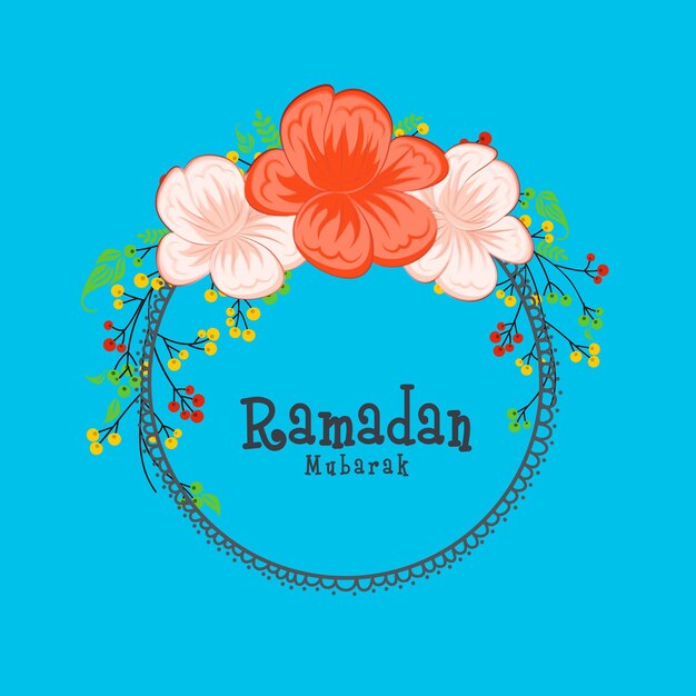 Beautiful flowers decorated greeting card design for holy month of prayers Ramadan Mubarak celebrations