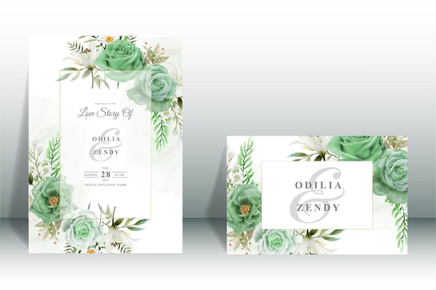 Vector beautiful flowers floral wedding elegant invitation card design vector eps