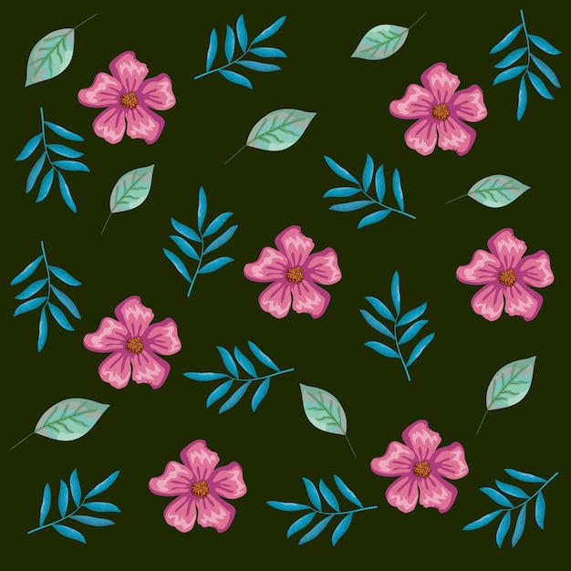 Beautiful flowers and leafs decorative pattern