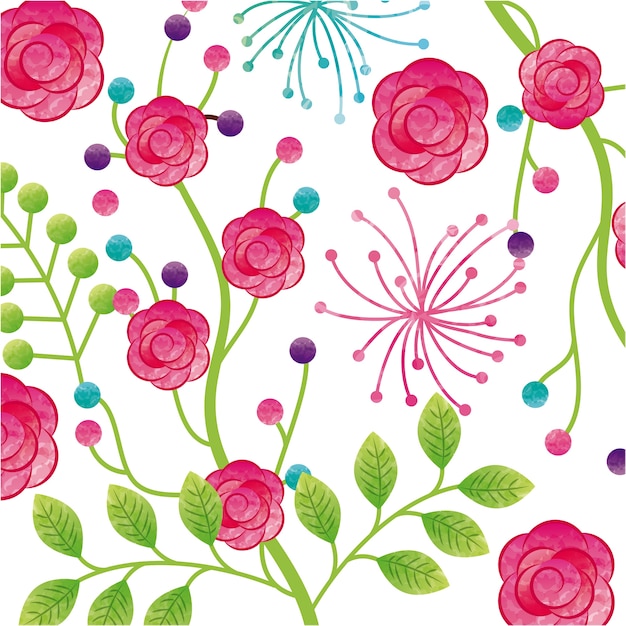 Vector beautiful flowers and leaves background