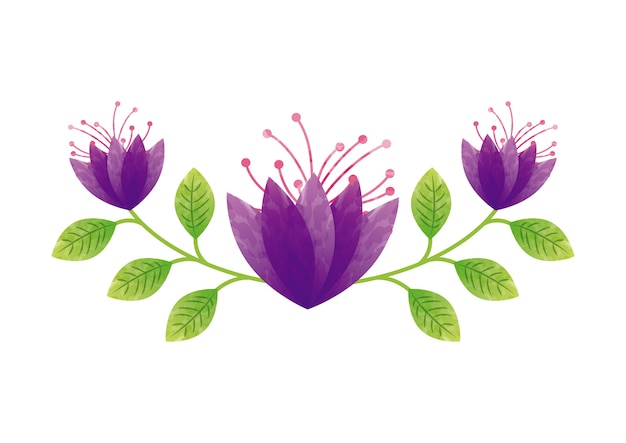 beautiful flowers and leaves icon 