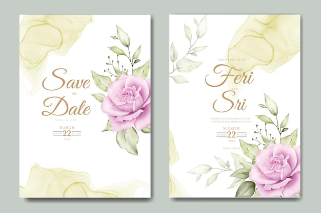 beautiful flowers and leaves watercolor wedding invitation card template