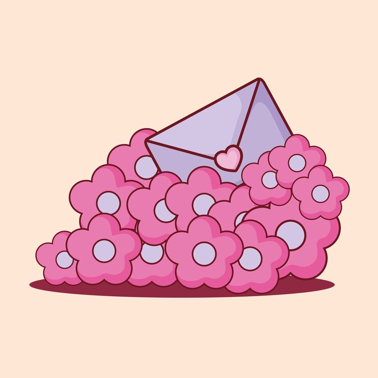 Vector beautiful flowers and love letter 