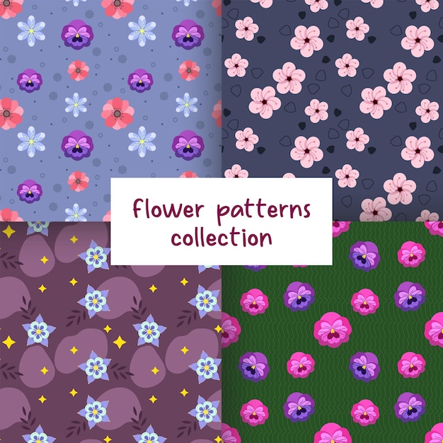 Beautiful flowers patterns collection in flat style