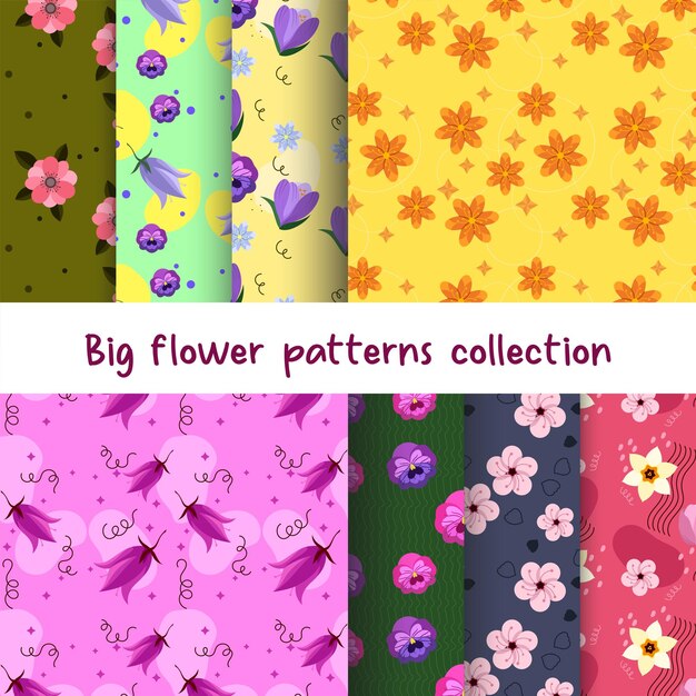 Beautiful flowers patterns collection in flat style