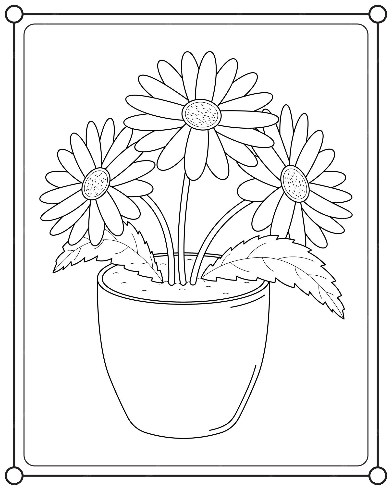 Premium Vector | Beautiful flowers in pots suitable for coloring book ...