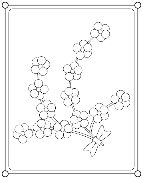 Bellissimi fiori adatti per l'illustrazione vettoriale del libro da colorare