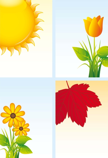 Beautiful flowers and sun background vector illustration