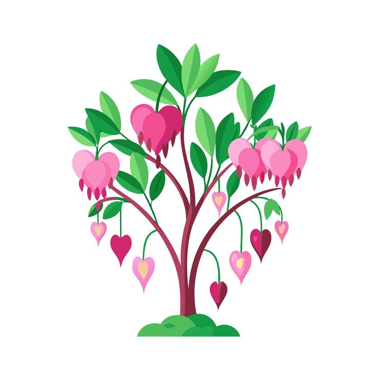 Vector beautiful flowers tree and bush flat style vector illustration