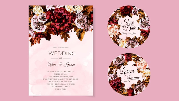 Vector beautiful flowers wedding marriage invitation card frame set template