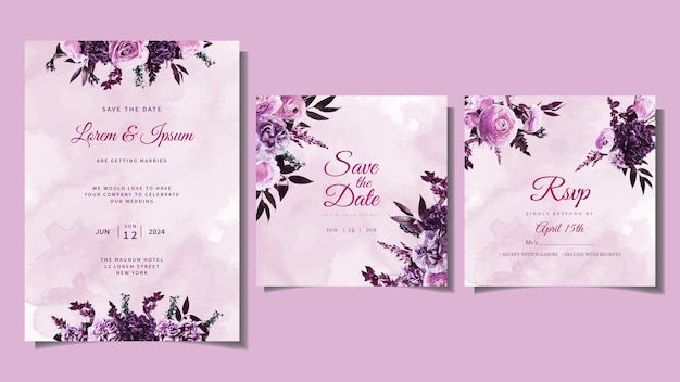 Beautiful flowers Wedding marriage invitation card frame set template