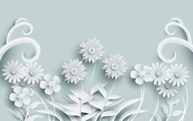 Beautiful flowers with paper art style