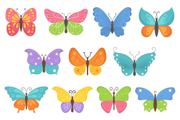Красивые летающие насекомые летняя бабочка красочные бабочки в мультяшном плоском стиле