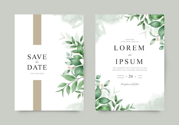beautiful foliage set for wedding invitation template