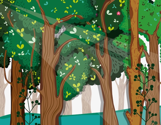 Beautiful forest scenery cartoon 