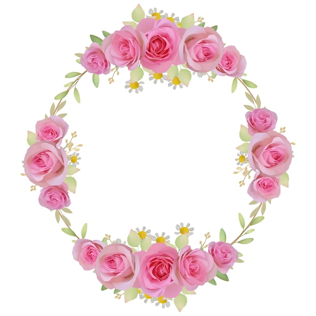 Beautiful frame with floral pink rose flowers