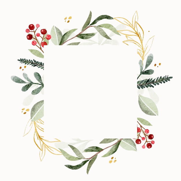 beautiful frames winter christmas floral and plants in watercolor style