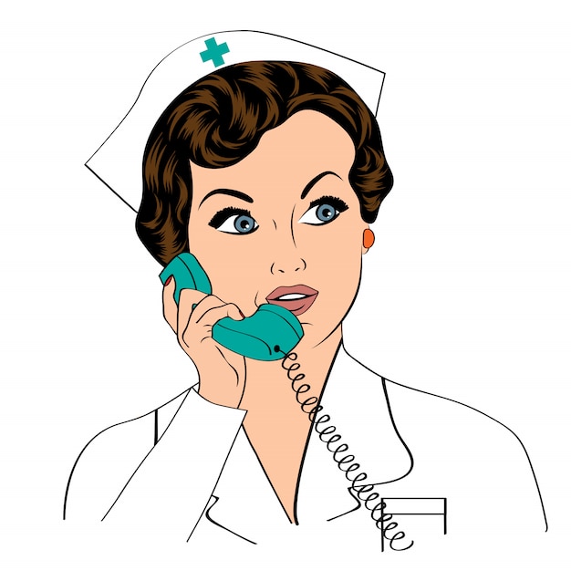 Vector beautiful friendly and confident nurse at phone