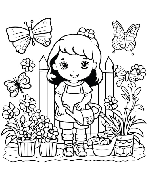 Vector beautiful garden coloring page