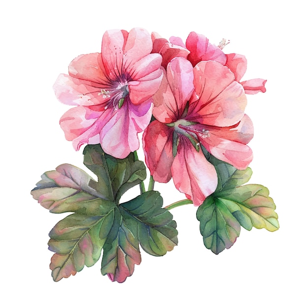 beautiful geranium flower vector illustration in watercolour style