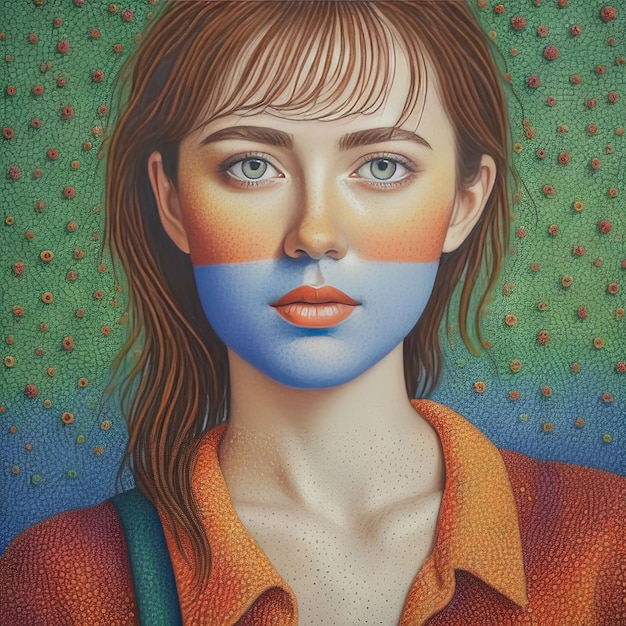 Vector beautiful girl on a background of colorful painting the texture of the face beautiful girl on