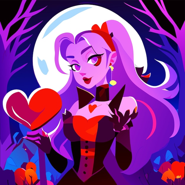 Beautiful girl cartoon graveyard holding glowing colorful heart eyes glowing