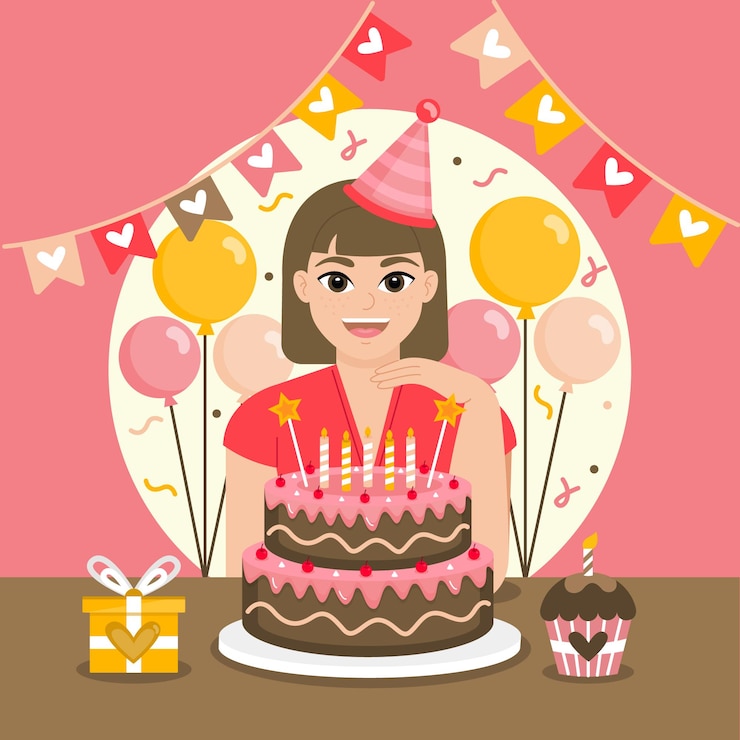 Beautiful girl celebrating her birthday free vector