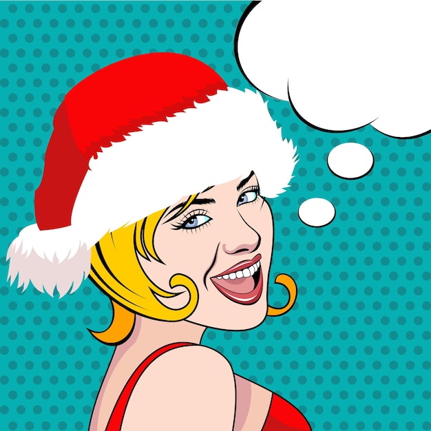 Beautiful girl in christmas cap vector illustration in the style of a comic book