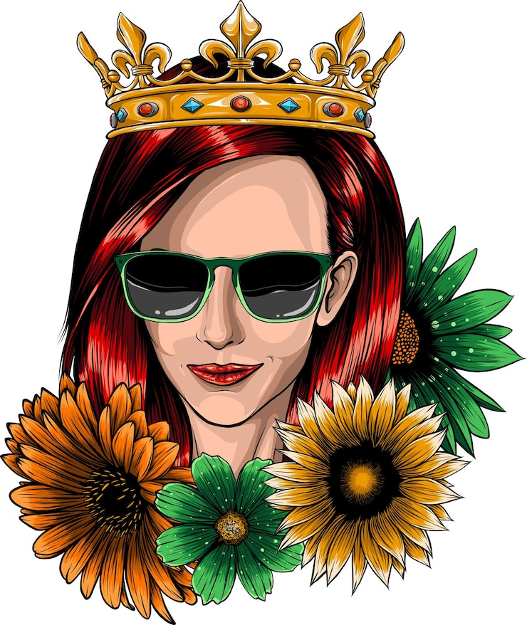 Vector beautiful girl in the crown and sunglasses
