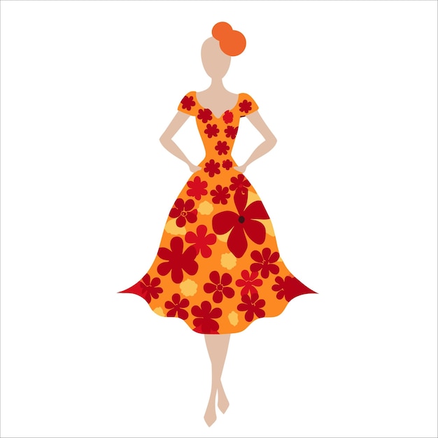 Vector beautiful girl in a dress with floral ornament vector