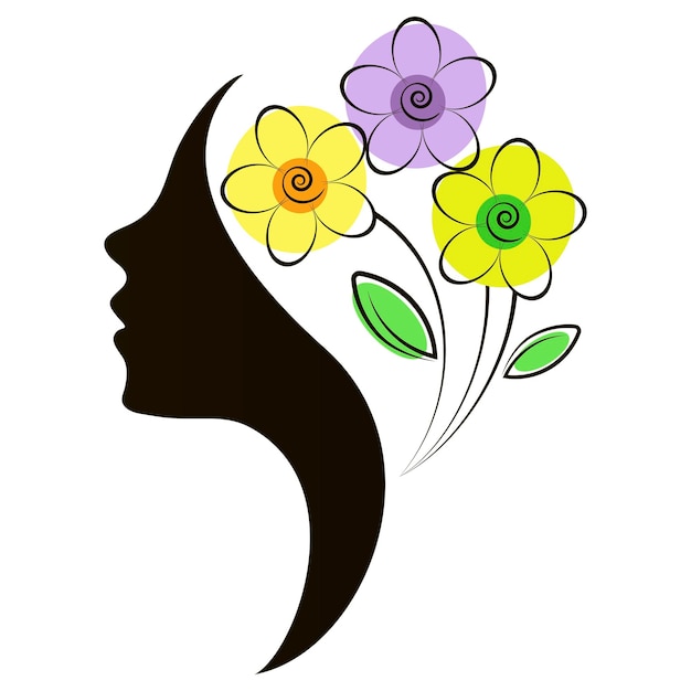 Vector beautiful girl face silhouette with flowers