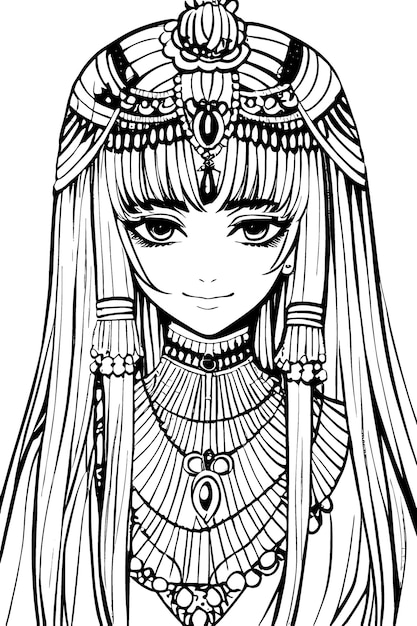 A beautiful girl featuring decorations and costumes doodle coloring book Vector illustration