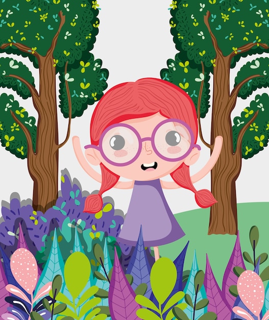 Vector beautiful girl at forest cute cartoons