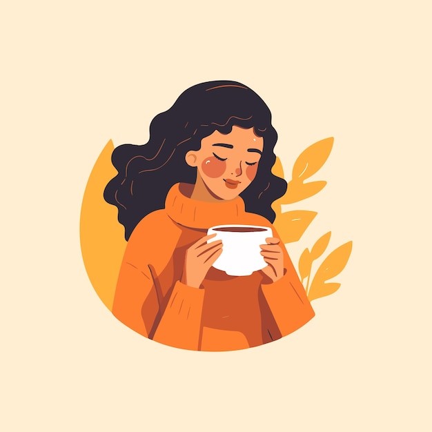 Premium Vector | Beautiful girl having a cup of coffee