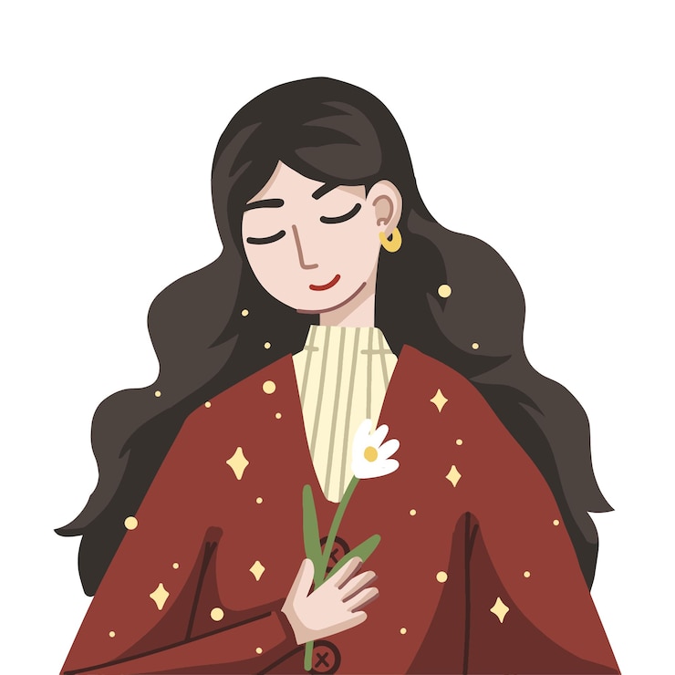 Vector 白い花を持った美しい女の子